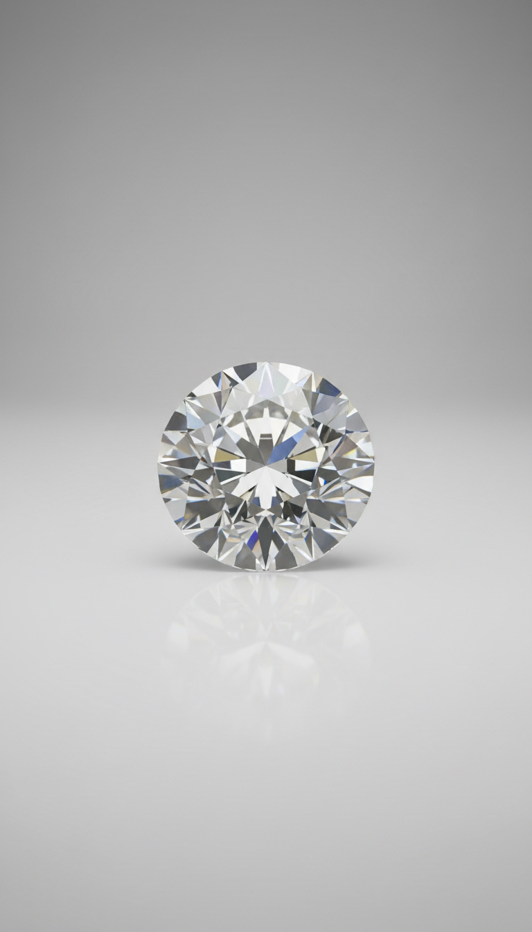 A single loose, round brilliant-cut diamond on a neutral background, no jewelry setting visible, studio lighting, clean and modern, suitable for Jesil Gems brand