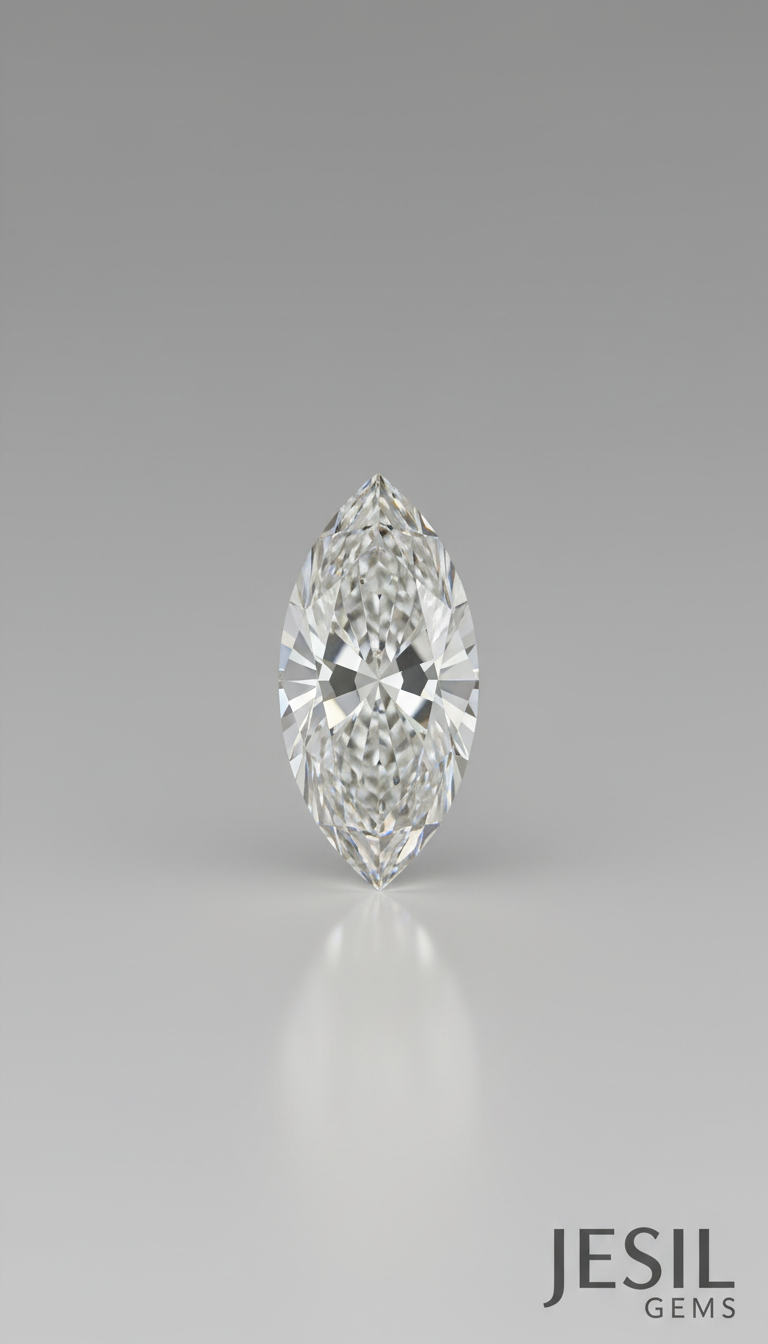 A single loose marquise-cut diamond on a neutral background, no metal or jewelry visible, studio lighting, clean and modern, suitable for Jesil Gems brand